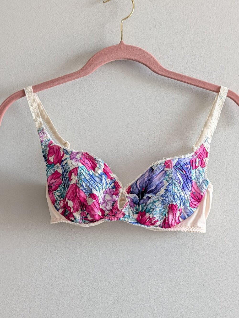Vintage LILY of FRANCE 34C Floral Underwire Bra Coquette Style 1405